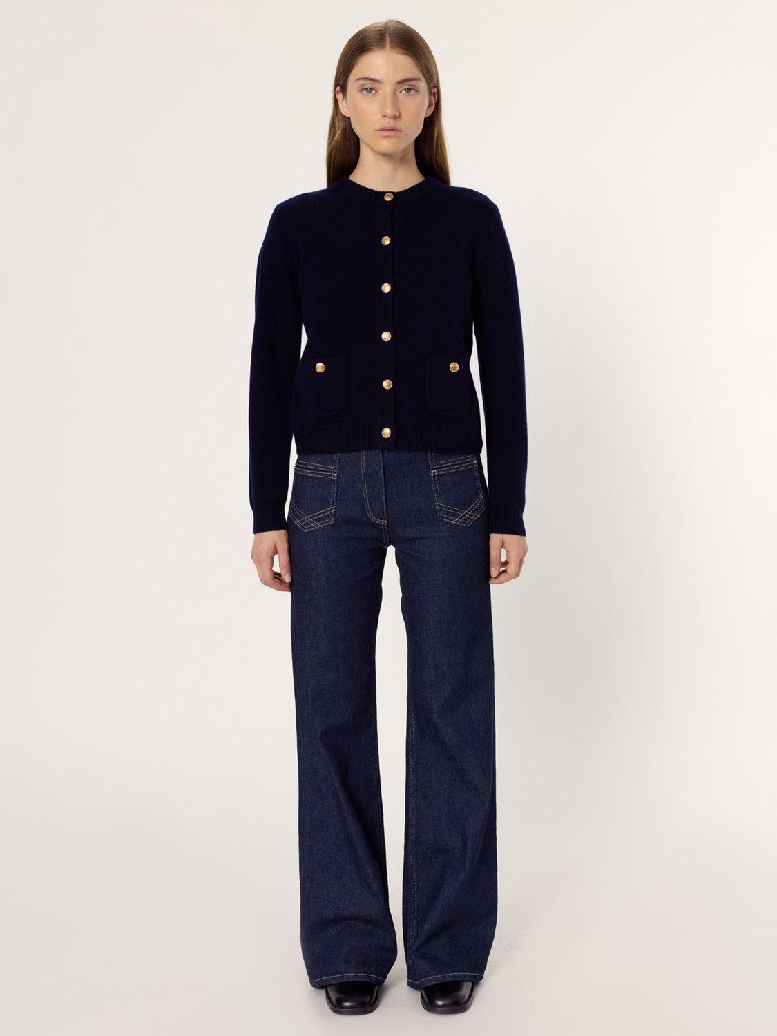 Product image 2 of 6, which shows Gerard Darel Eloise Pure Wool Cardigan, Navy, 8