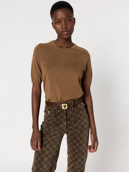 Gerard Darel Elsa Short Sleeve Pure Merino Wool Jumper, Camel, Camel