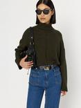 Gerard Darel Enid Contrast Seam Wool Blend Jumper, Khaki Green