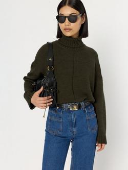 Gerard Darel Enid Contrast Seam Wool Blend Jumper, Khaki Green, Khaki Green