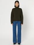 Gerard Darel Enid Contrast Seam Wool Blend Jumper, Khaki Green