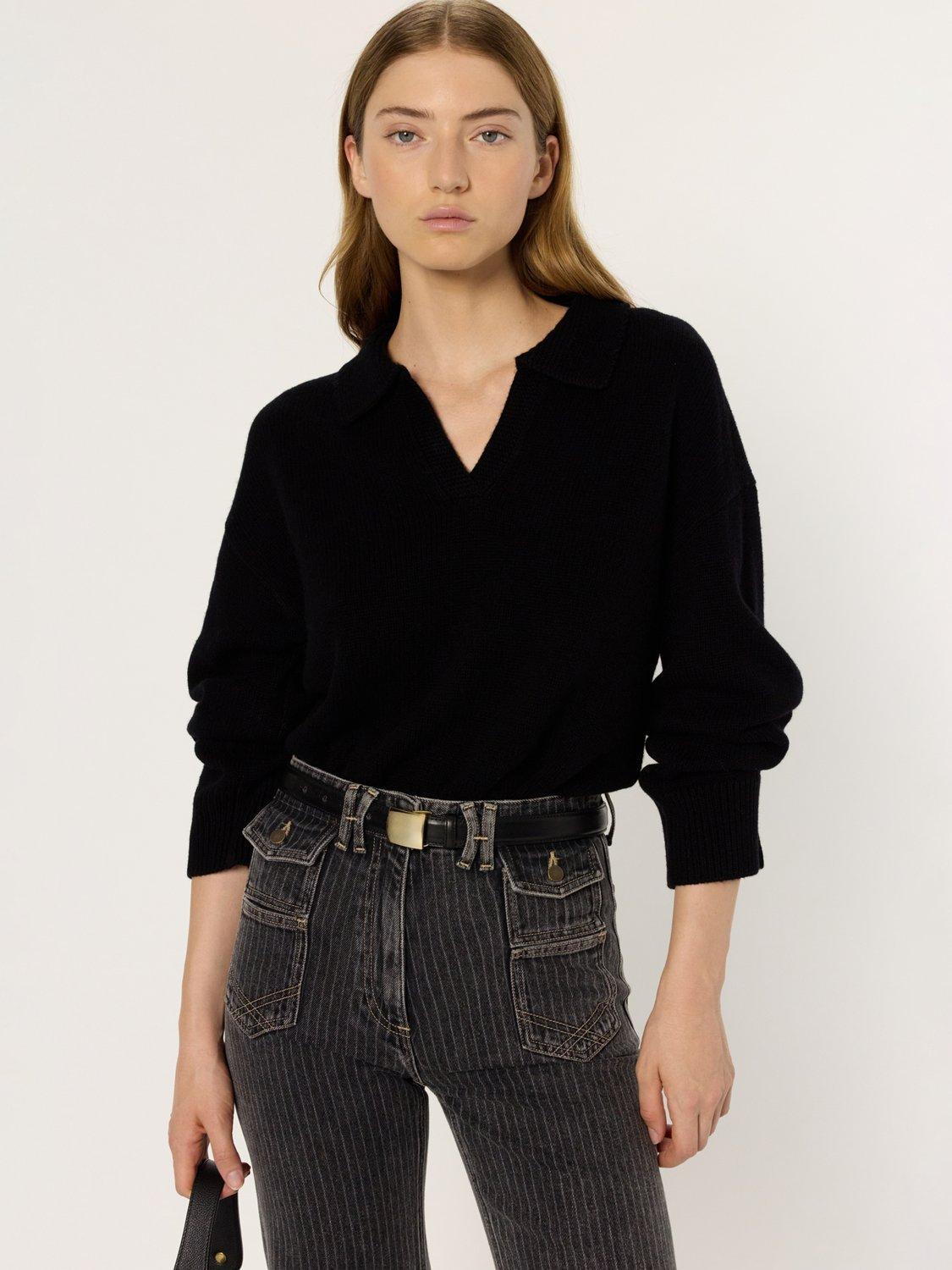 Product image 1 of 5, which shows Gerard Darel Enora V-Neck Wool Cardigan, Black, 10