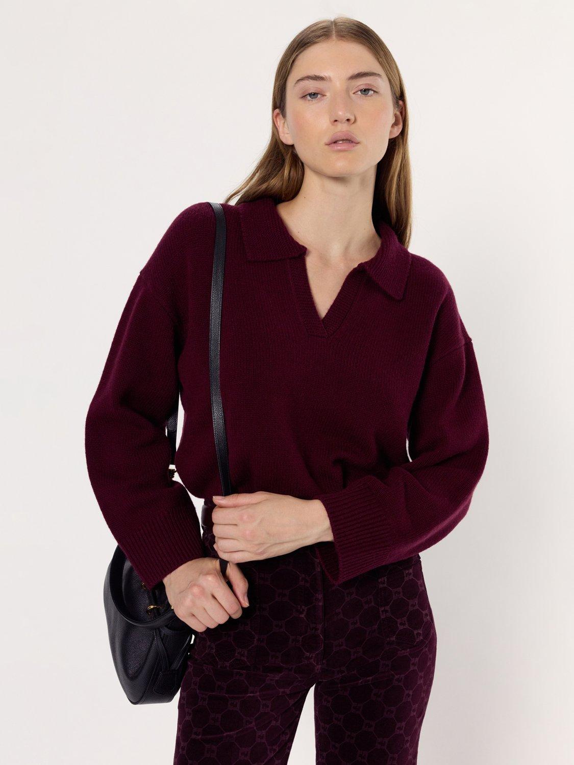 Product image 1 of 2, which shows Gerard Darel Enora Wool Long Sleeve Collar Jumper, Red, 10