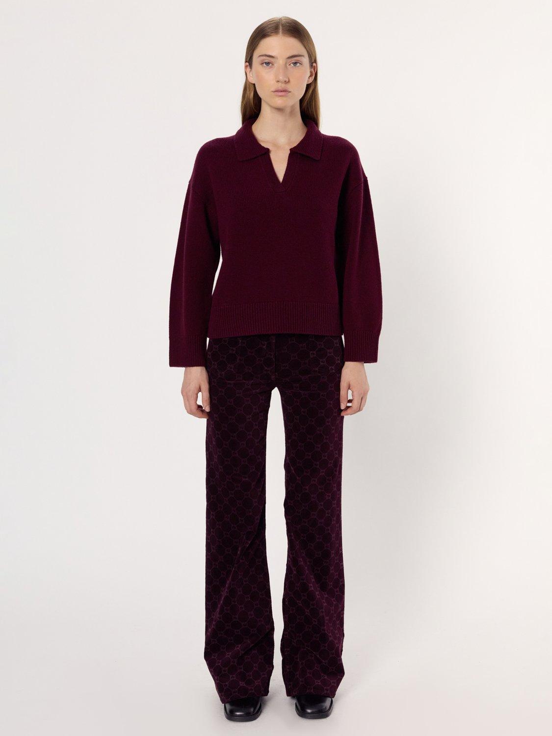 Product image 2 of 2, which shows Gerard Darel Enora Wool Long Sleeve Collar Jumper, Red, 10