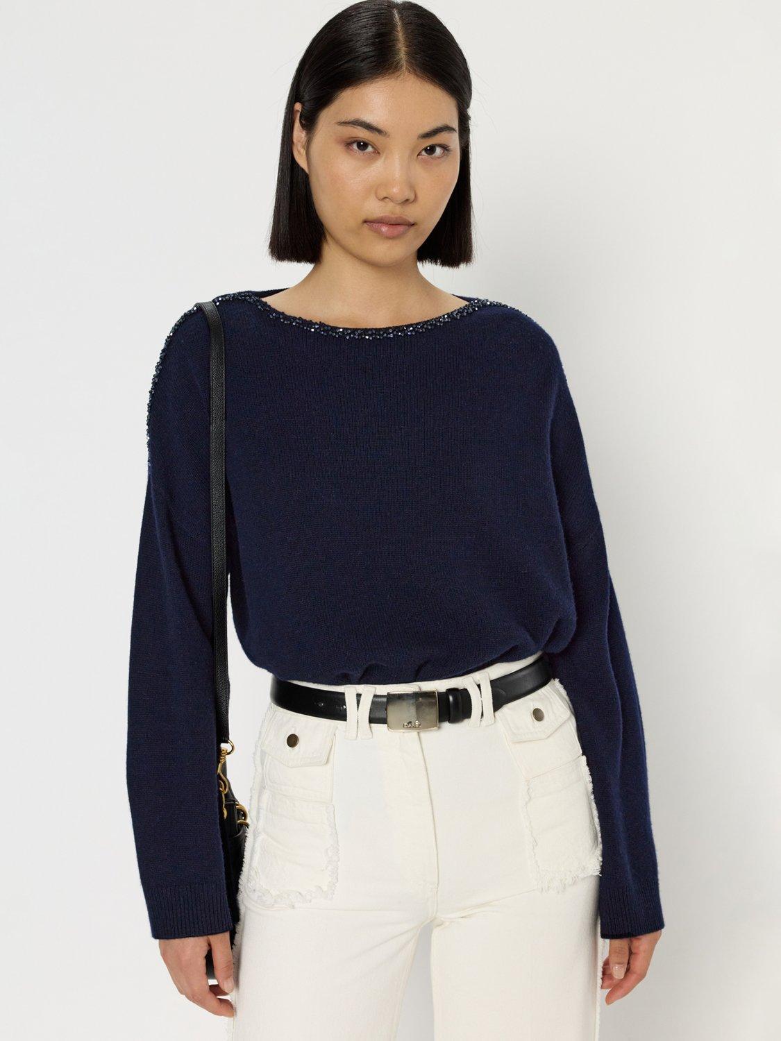 Product image 1 of 11, which shows Gerard Darel Esme Boat Neck Wool Cardigan, Navy, 6