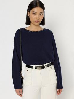 Gerard Darel Esme Boat Neck Wool Cardigan, Navy