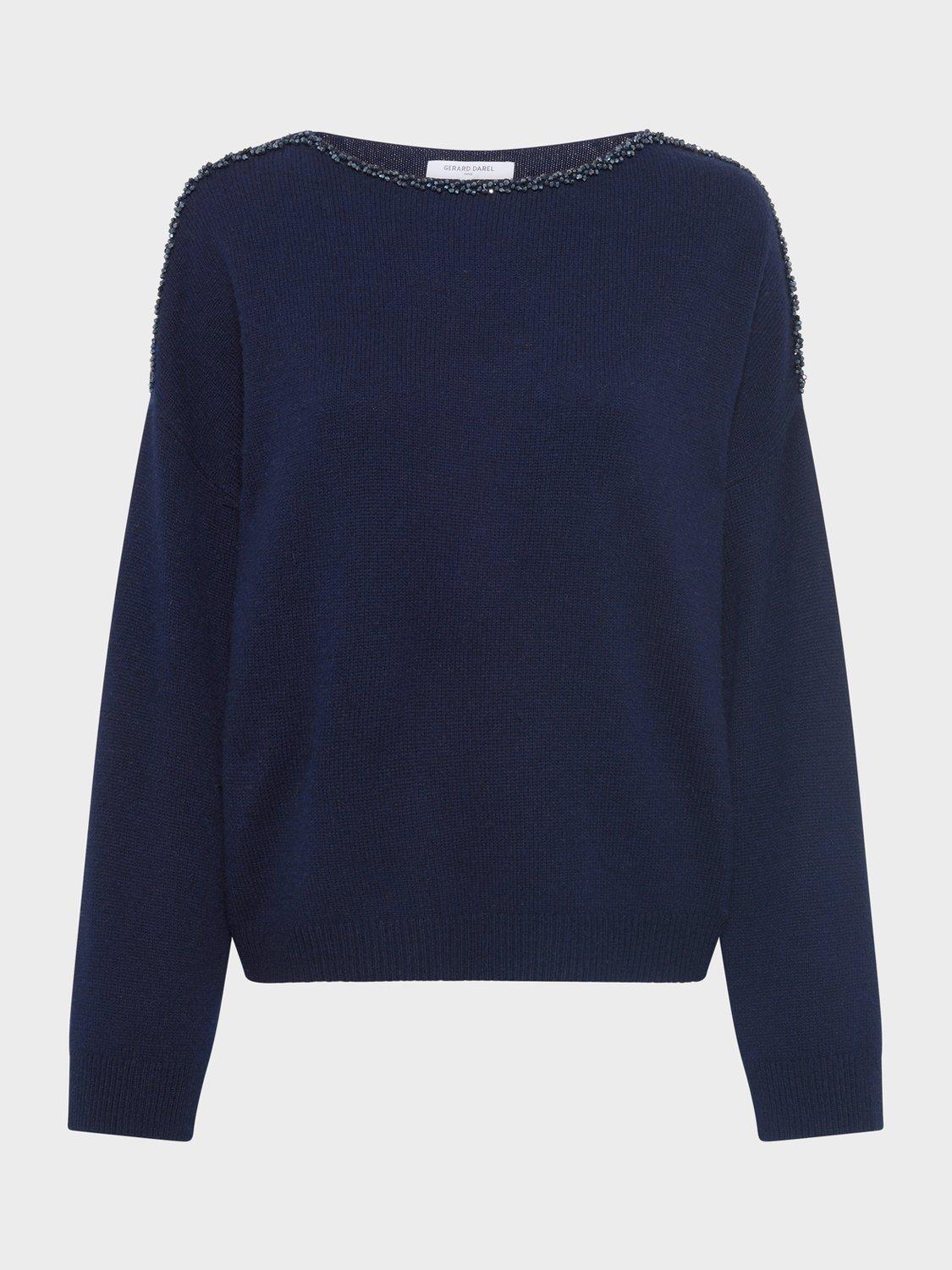 Product image 4 of 11, which shows Gerard Darel Esme Boat Neck Wool Cardigan, Navy, 6
