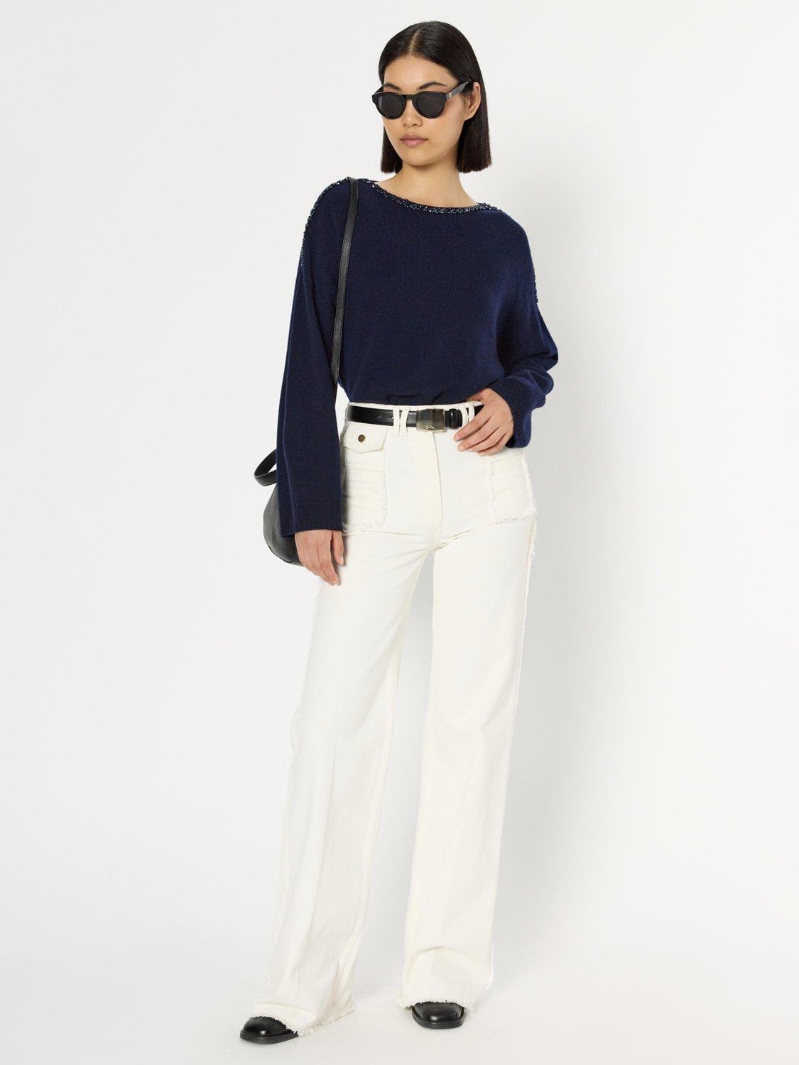 Product image 5 of 11, which shows Gerard Darel Esme Boat Neck Wool Cardigan, Navy, 6