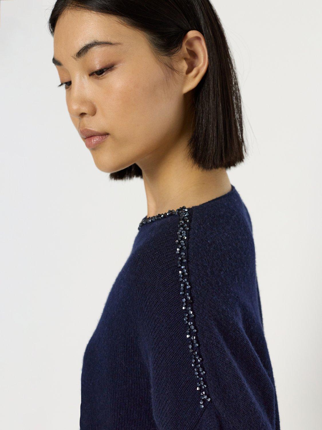 Product image 6 of 11, which shows Gerard Darel Esme Boat Neck Wool Cardigan, Navy, 6