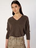 Gerard Darel Esmee V-Neck Pure Cashmere Jumper, Brown