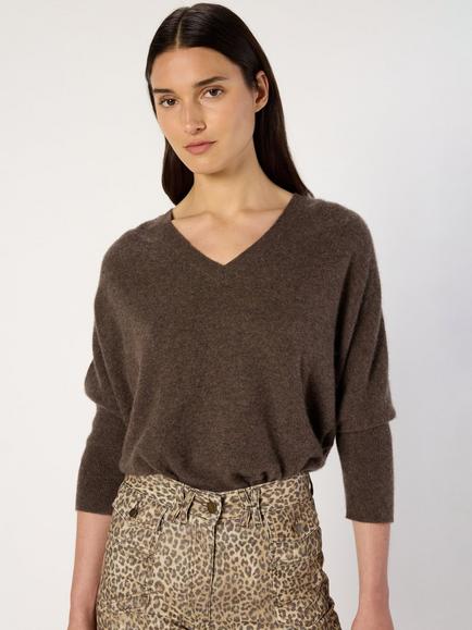 Gerard Darel Esmee V-Neck Pure Cashmere Jumper, Brown, One Size, Brown