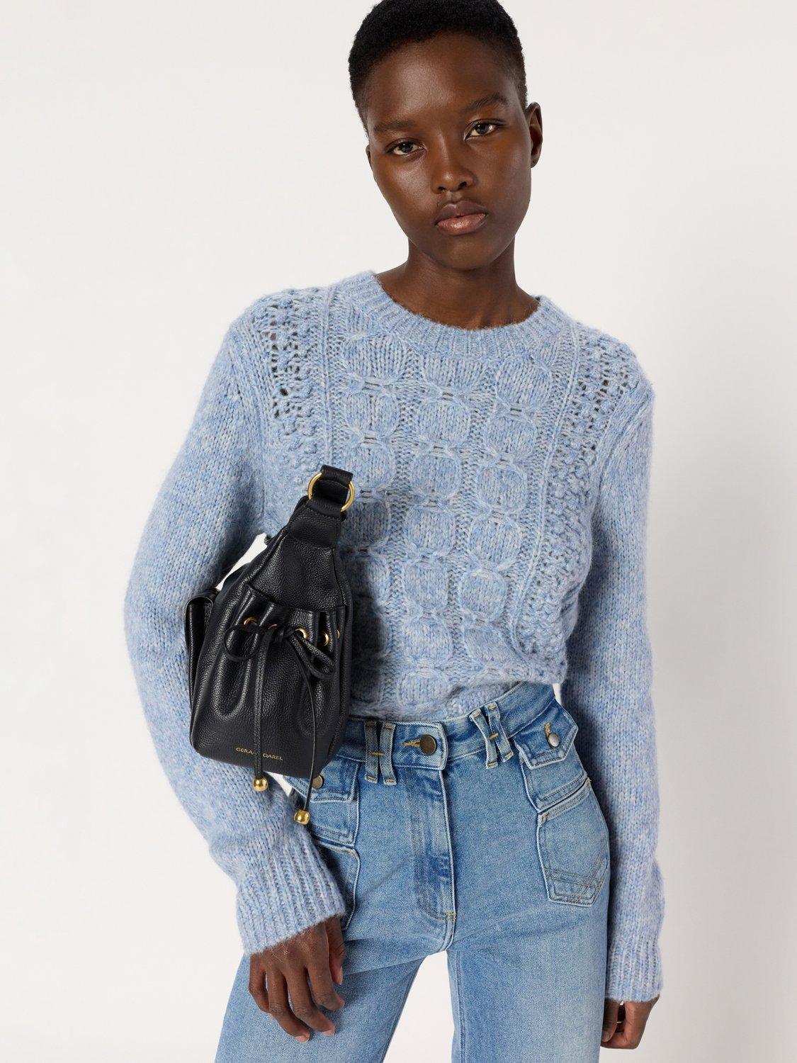 Product image 1 of 6, which shows Gerard Darel Esperanza Crew Neck Wool Blend Cardigan, Light Blue, 6