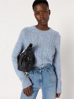 Gerard Darel Esperanza Crew Neck Wool Blend Cardigan, Light Blue