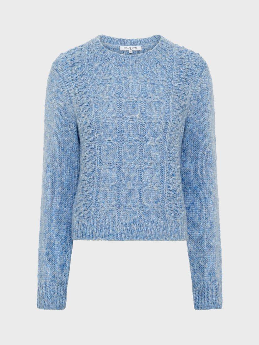 Product image 4 of 6, which shows Gerard Darel Esperanza Crew Neck Wool Blend Cardigan, Light Blue, 6