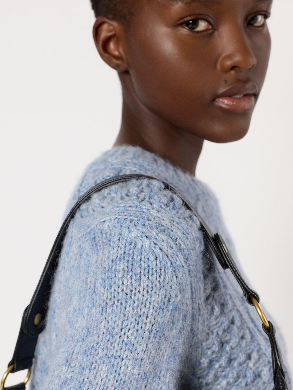 Product image 6 of 6, which shows Gerard Darel Esperanza Crew Neck Wool Blend Cardigan, Light Blue, 6