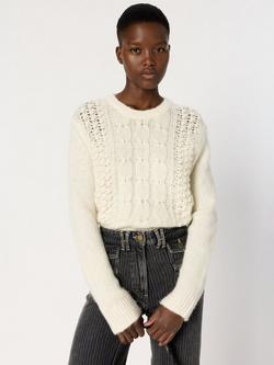 Gerard Darel Esperanza Round Neck Wool Blend Cardigan, Natural