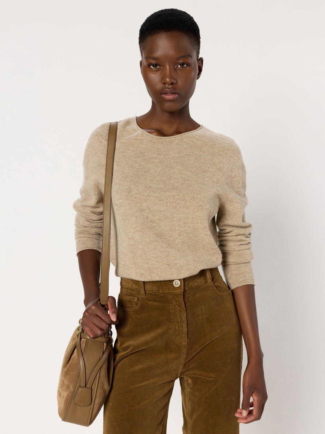 Product image 1 of 6, which shows Gerard Darel Eva Wool Long Sleeve Round Neck Jumper, Beige, 10