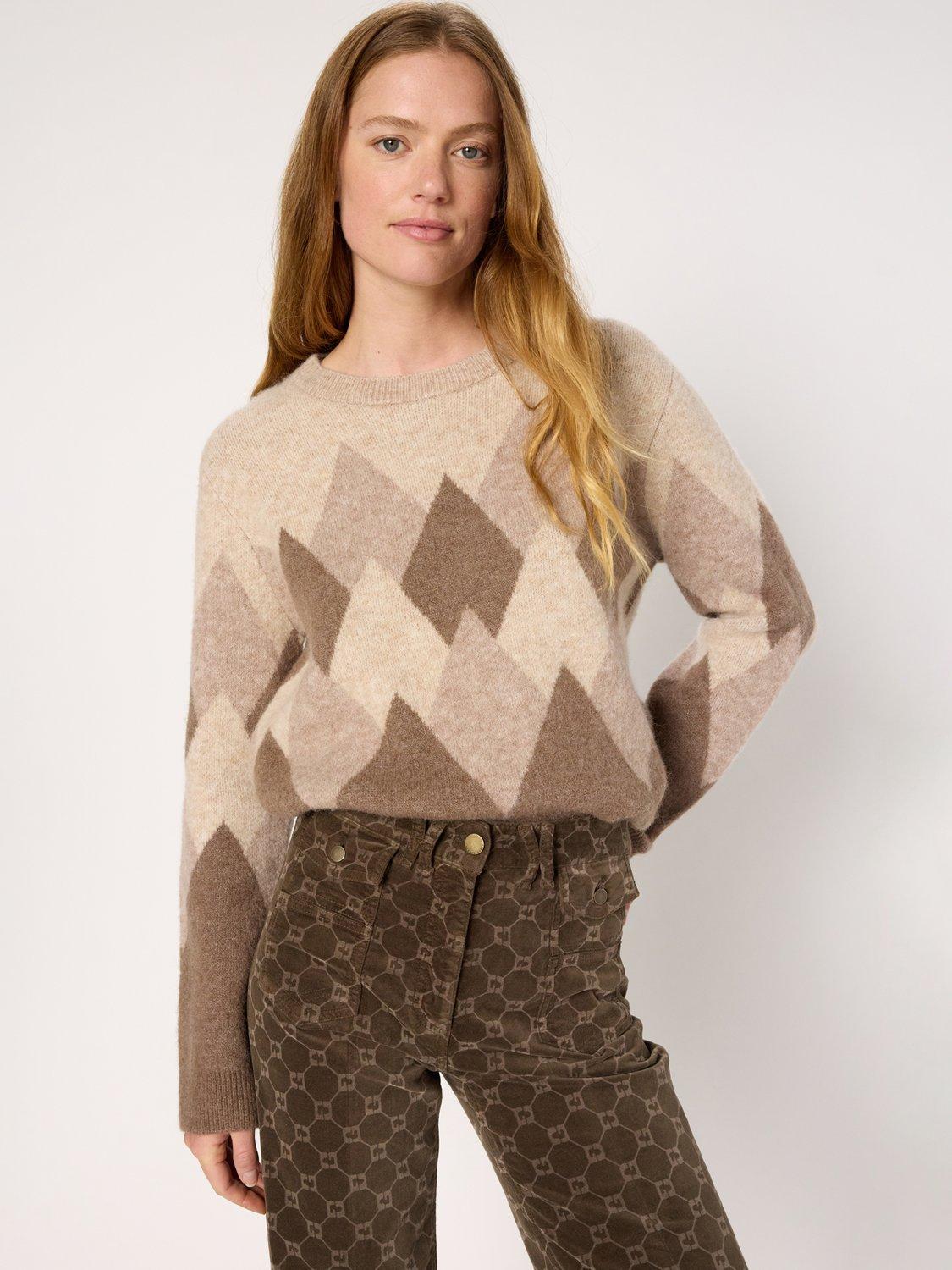 Product image 1 of 6, which shows Gerard Darel Evelyn Diamond Wool Rich Jumper, Sand, 6