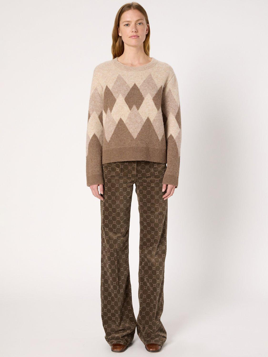 Product image 2 of 6, which shows Gerard Darel Evelyn Diamond Wool Rich Jumper, Sand, 6