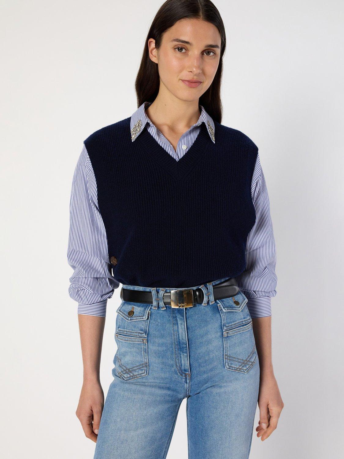 Product image 1 of 6, which shows Gerard Darel Evita Pure Wool Tank Top, Navy, 6