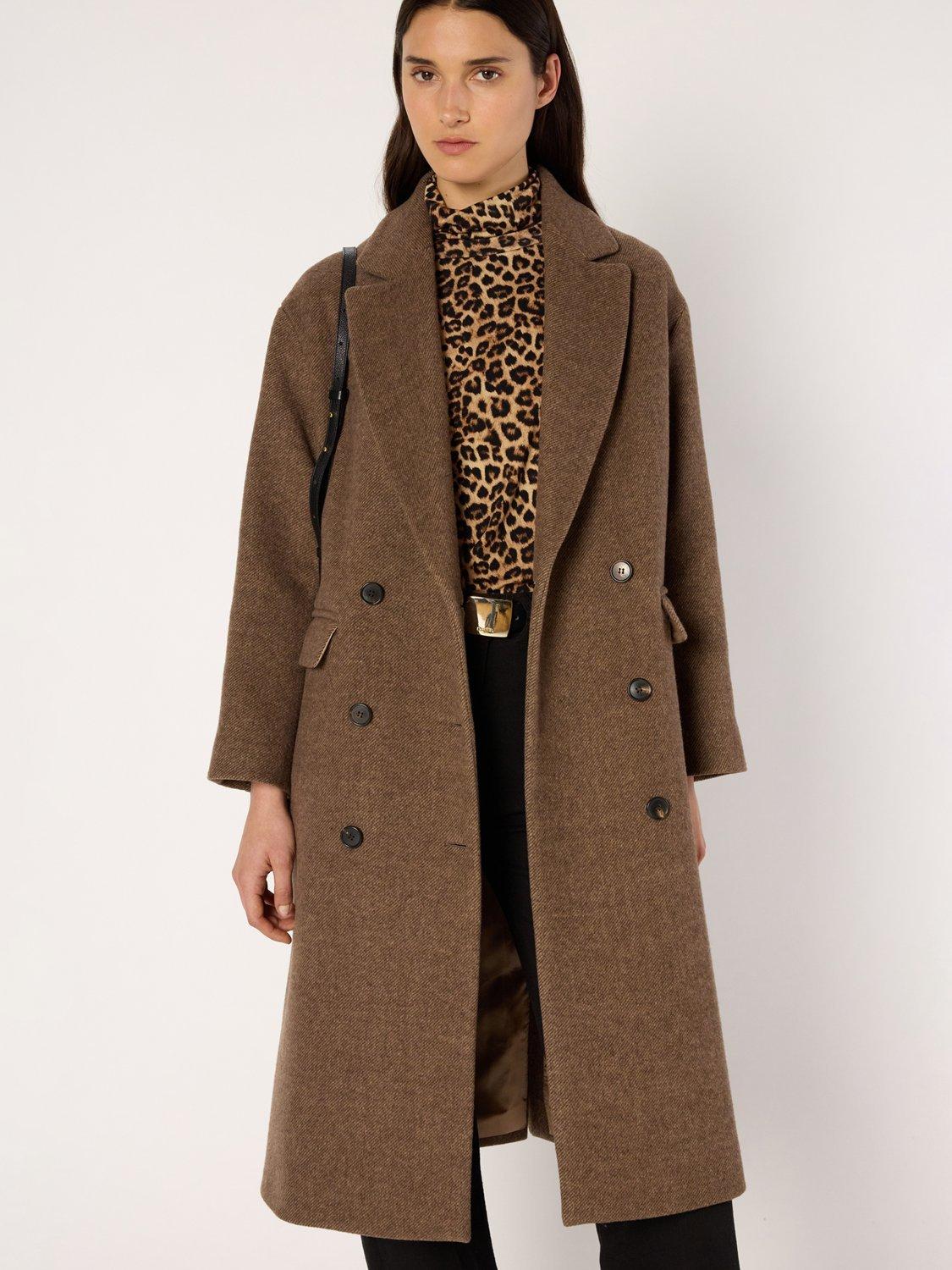 Product image 1 of 6, which shows Gerard Darel Mady Longline Wool Blend Overcoat, Brown, 16