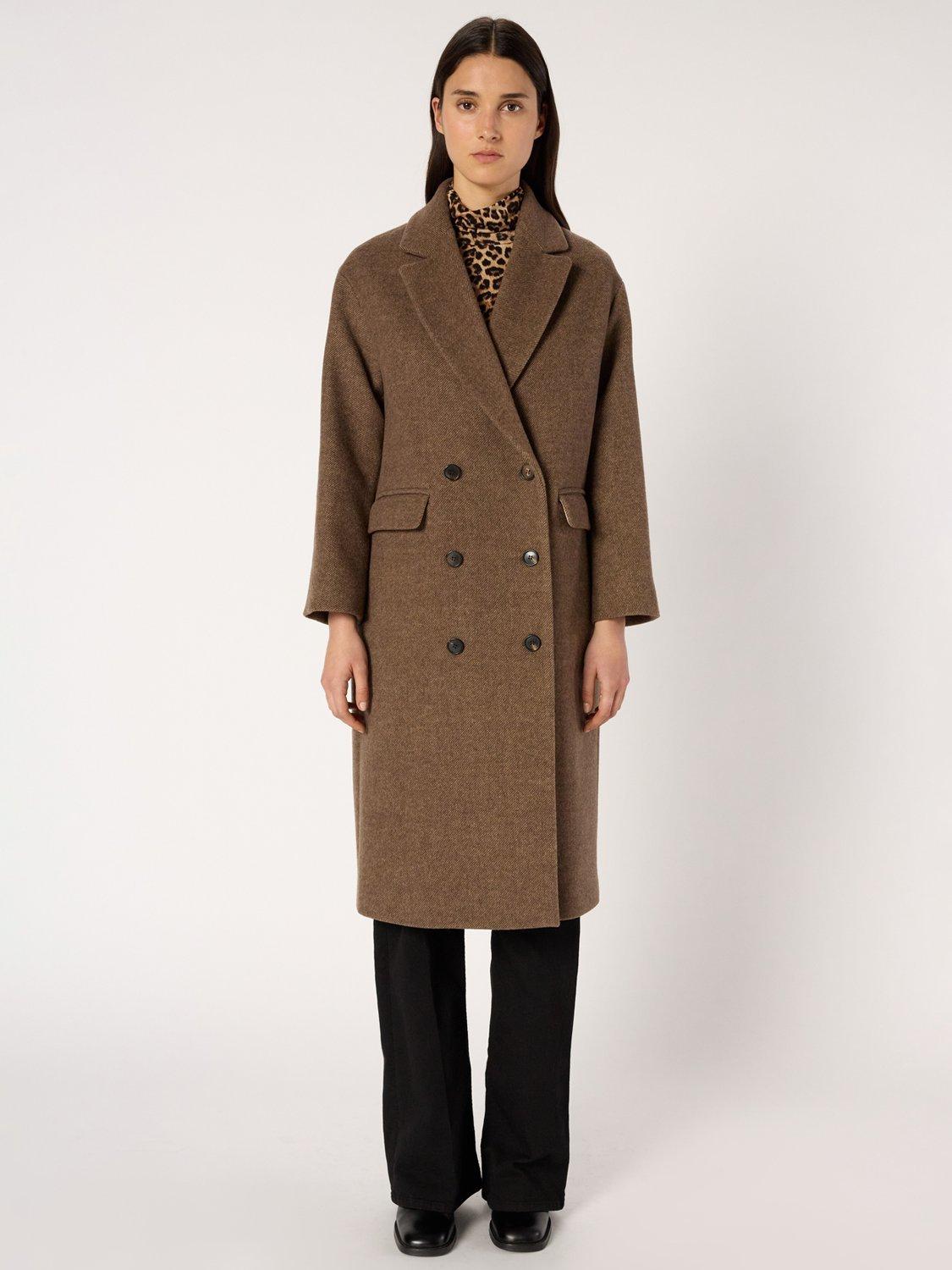 Product image 2 of 6, which shows Gerard Darel Mady Longline Wool Blend Overcoat, Brown, 16