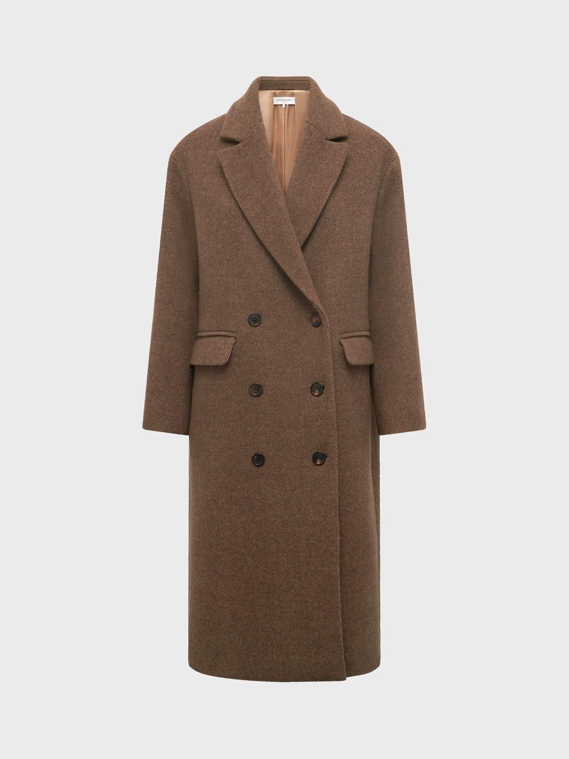 Product image 4 of 6, which shows Gerard Darel Mady Longline Wool Blend Overcoat, Brown, 16
