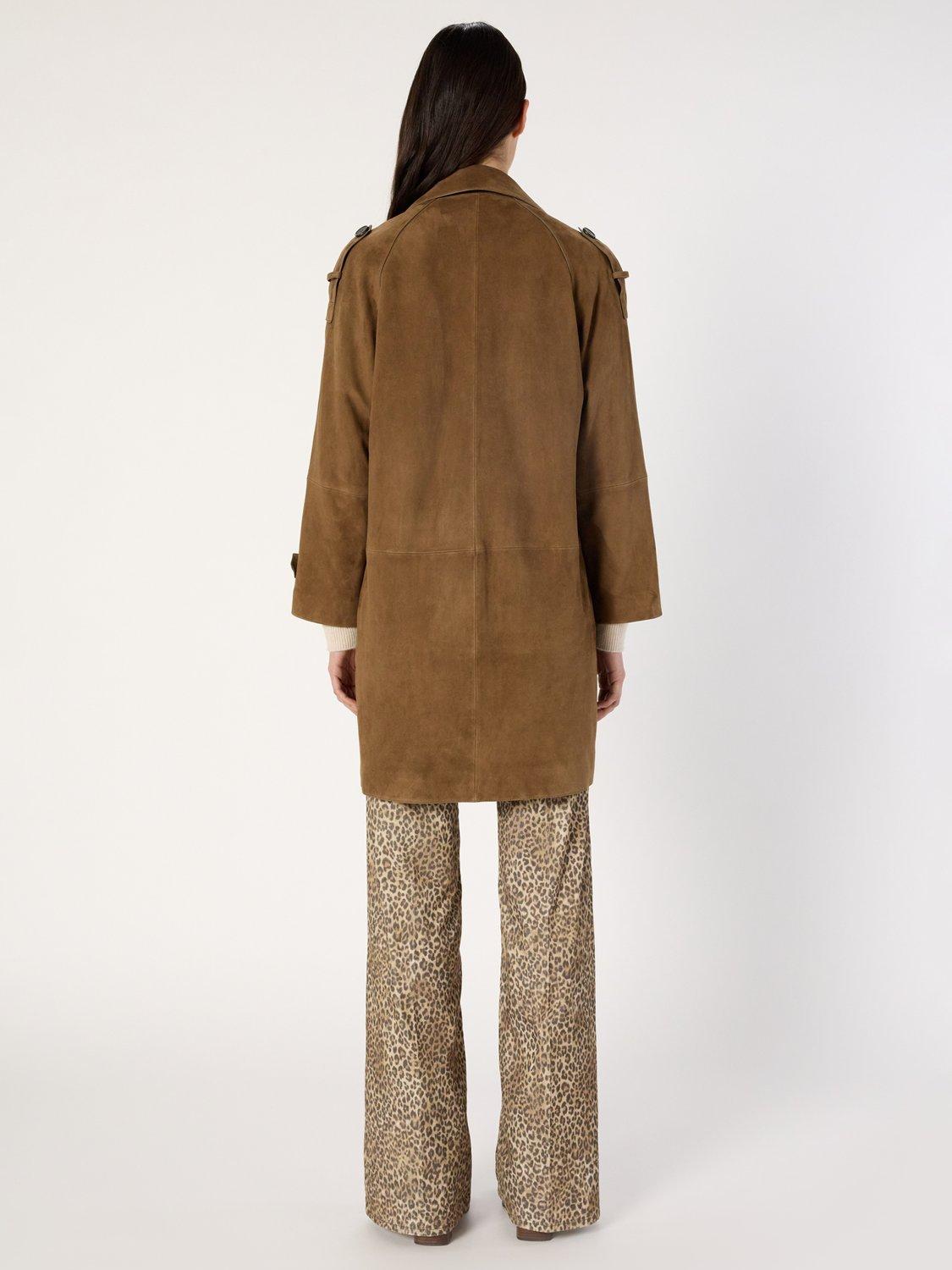 Product image 3 of 6, which shows Gerard Darel Manon Longline Suede Leather Coat, Camel, 8
