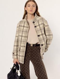 Gerard Darel Manuela Check Print Wool Blend Coat, Natural