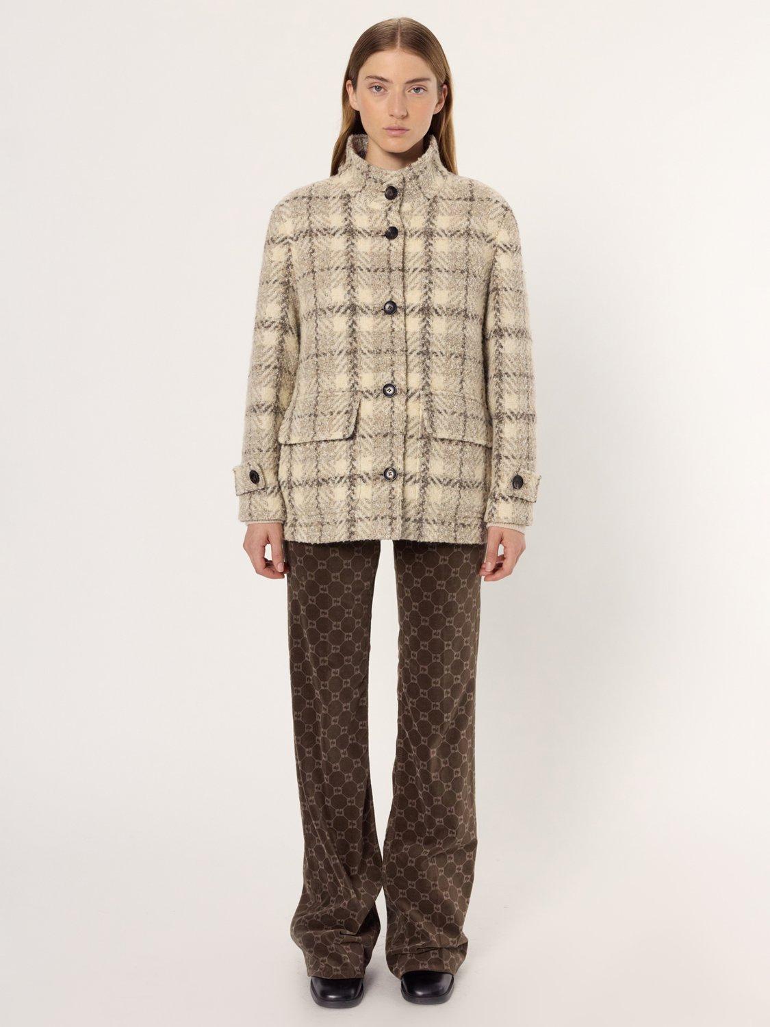Product image 2 of 2, which shows Gerard Darel Manuela Check Print Wool Blend Coat, Natural, 8