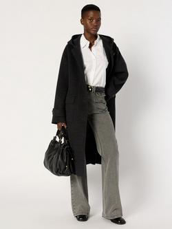 Gerard Darel Mariam Longline Hooded Wool Jacket, Charcoal