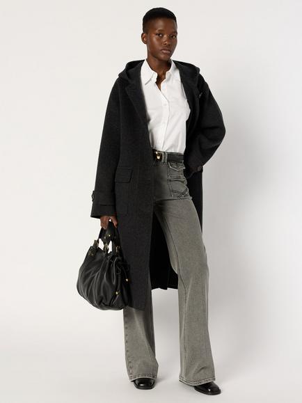 Gerard Darel Mariam Longline Hooded Wool Jacket, Charcoal