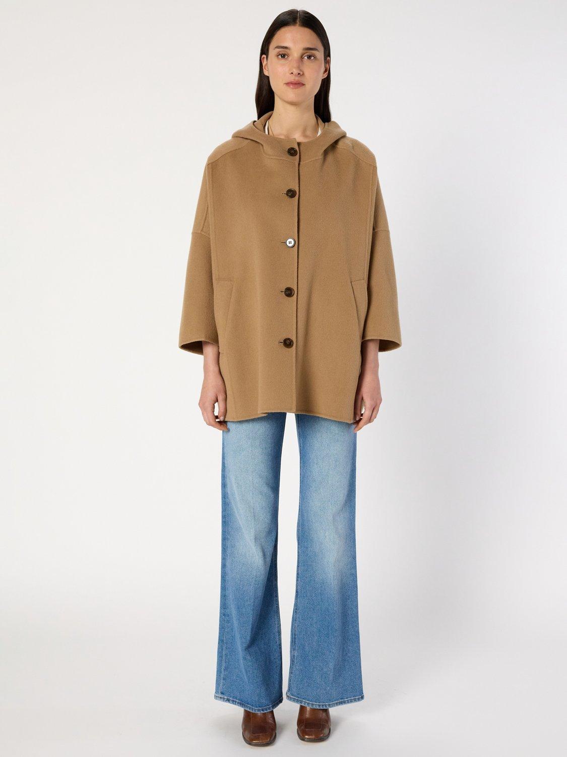 Product image 2 of 6, which shows Gerard Darel Marla Hooded Wool Overcoat, Straw, 8