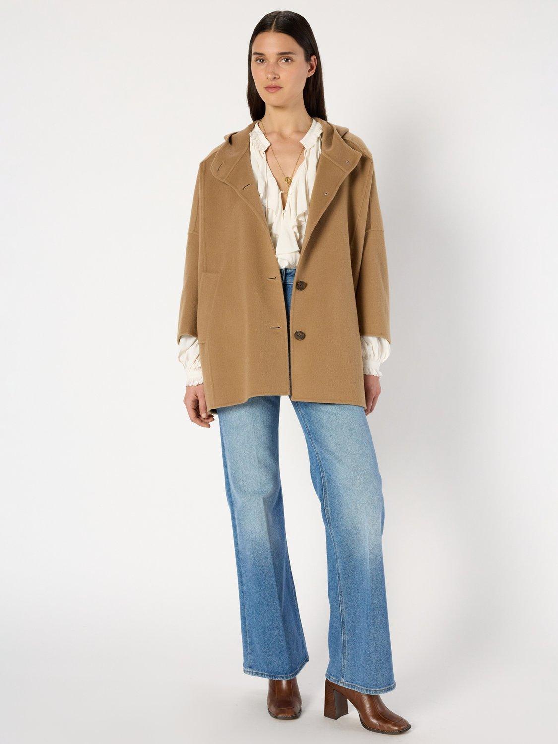 Product image 5 of 6, which shows Gerard Darel Marla Hooded Wool Overcoat, Straw, 8