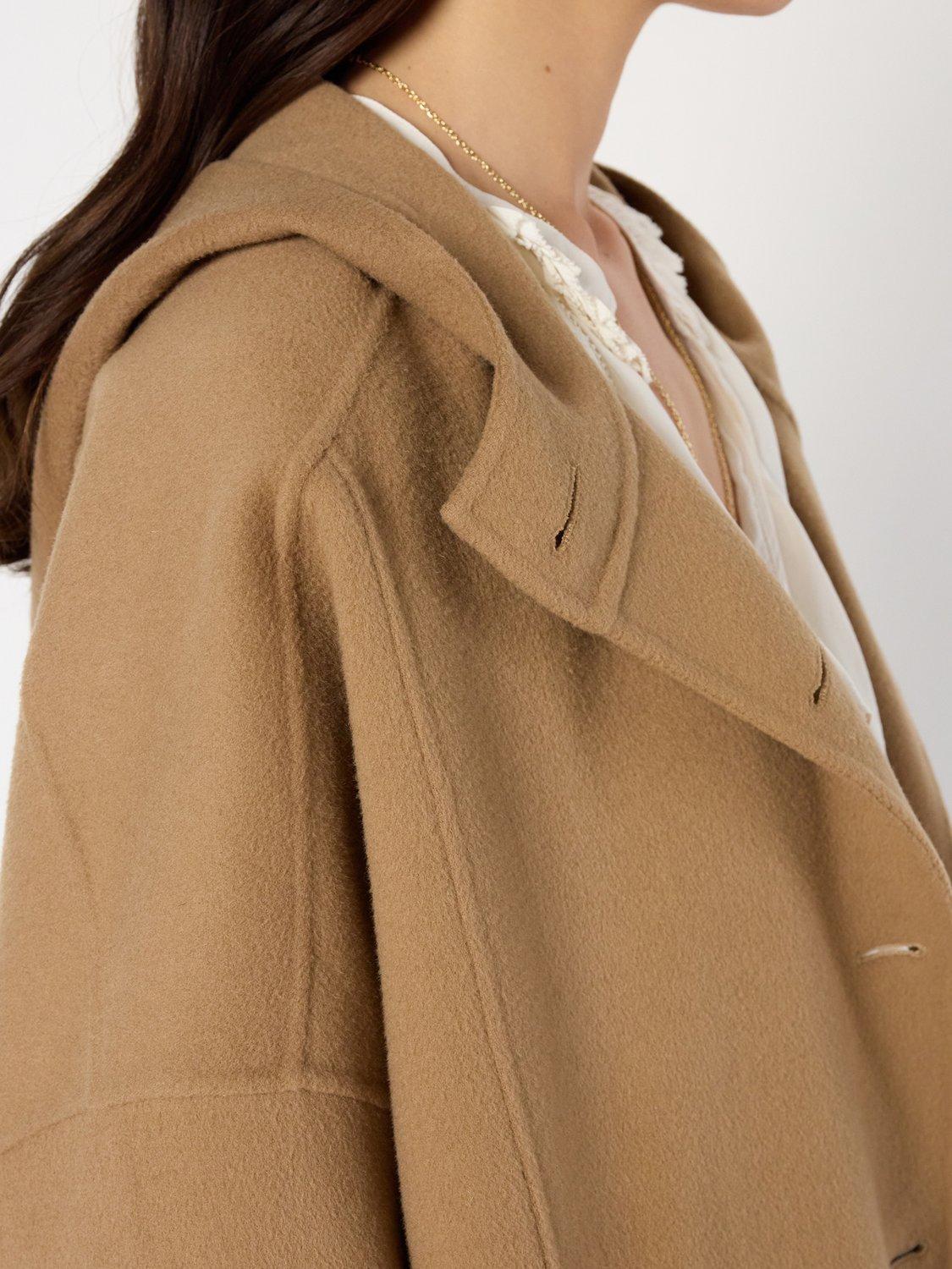Product image 6 of 6, which shows Gerard Darel Marla Hooded Wool Overcoat, Straw, 8