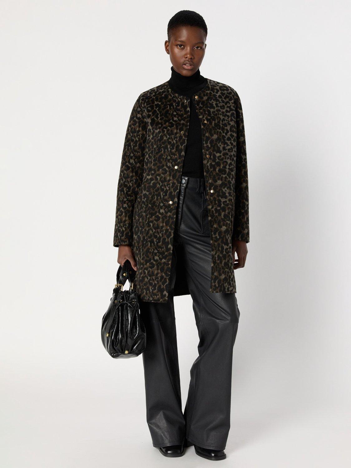 Product image 1 of 8, which shows Gerard Darel Matilda Animal Print Wool Blend Coat, Brown, 10
