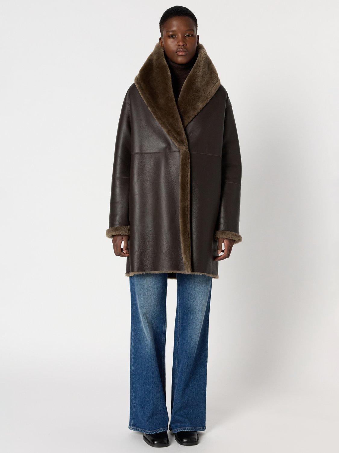 Gerard Darel Melina Longline Sheepskin Leather Coat