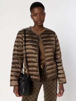 Gerard Darel Micaela Quilted Long Sleeve Round Neck Jacket, Brown