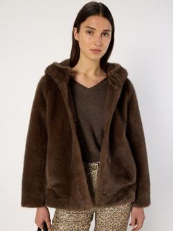 Gerard Darel Morgane Faux Fur Long Sleeve Hood Jacket, Brown