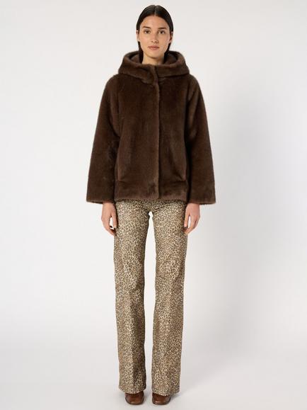 Gerard Darel Morgane Faux Fur Long Sleeve Hood Jacket - view 2, Brown