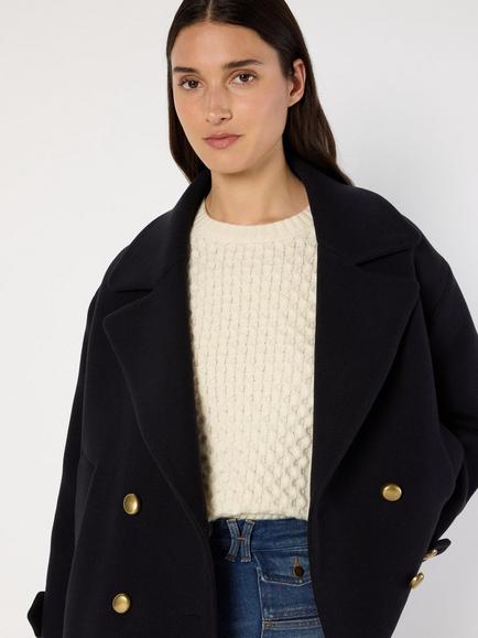Gerard Darel Mouna Wool Blend Long Sleeve Pea Coat, Navy