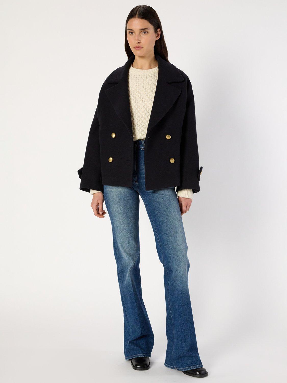 Product image 5 of 6, which shows Gerard Darel Mouna Wool Blend Long Sleeve Pea Coat, Navy, 8