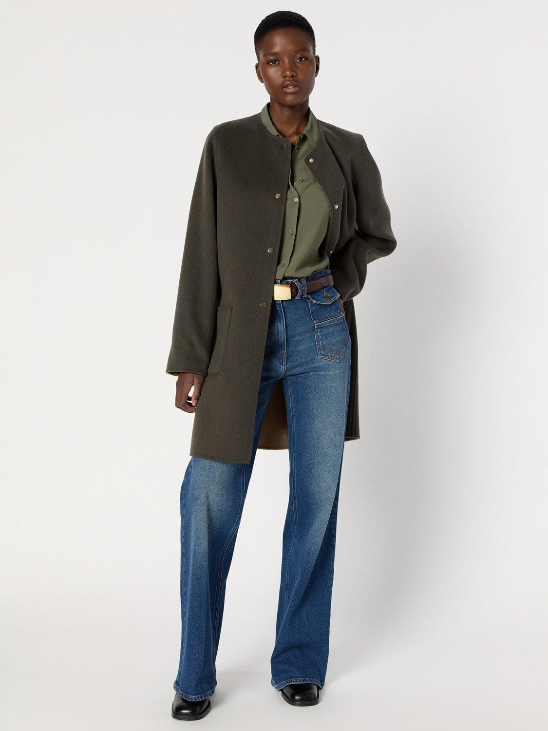 Gerard Darel Mylene Wool Longline Long Sleeve Round Neck Overcoat