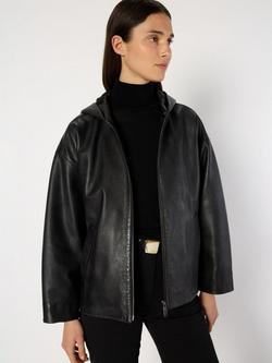 Gerard Darel Nabila Leather Blend Long Sleeve Hood Jacket, Black