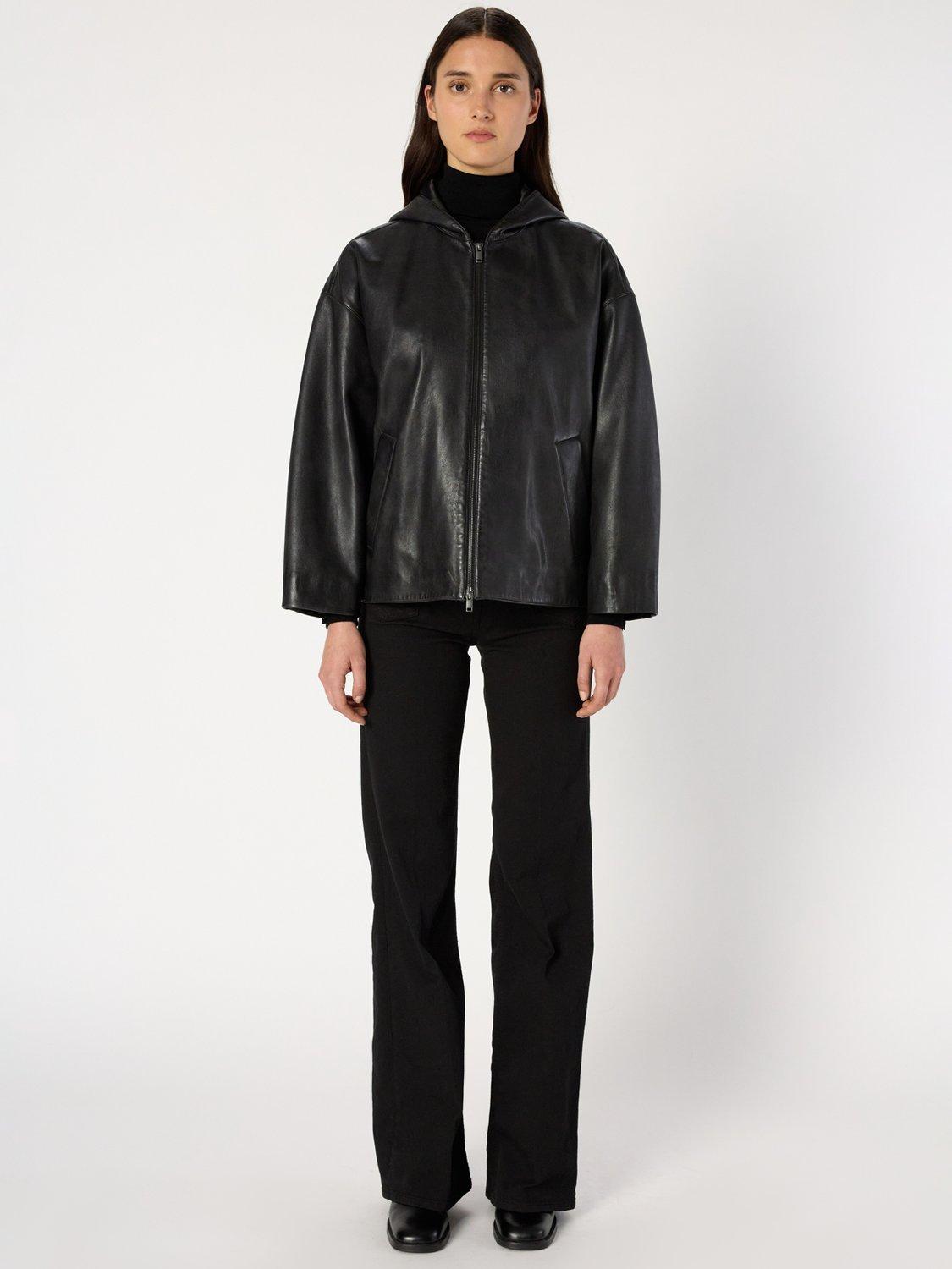Product image 2 of 6, which shows Gerard Darel Nabila Leather Blend Long Sleeve Hood Jacket, Black, 10