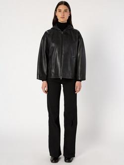 Gerard Darel Nabila Leather Blend Long Sleeve Hood Jacket - view 2, Black