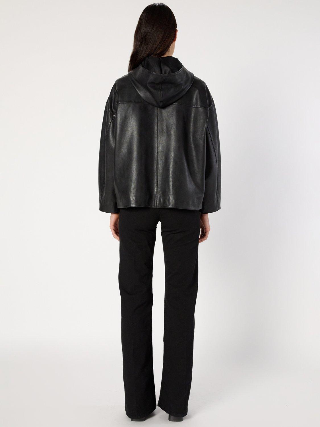 Product image 3 of 6, which shows Gerard Darel Nabila Leather Blend Long Sleeve Hood Jacket, Black, 10