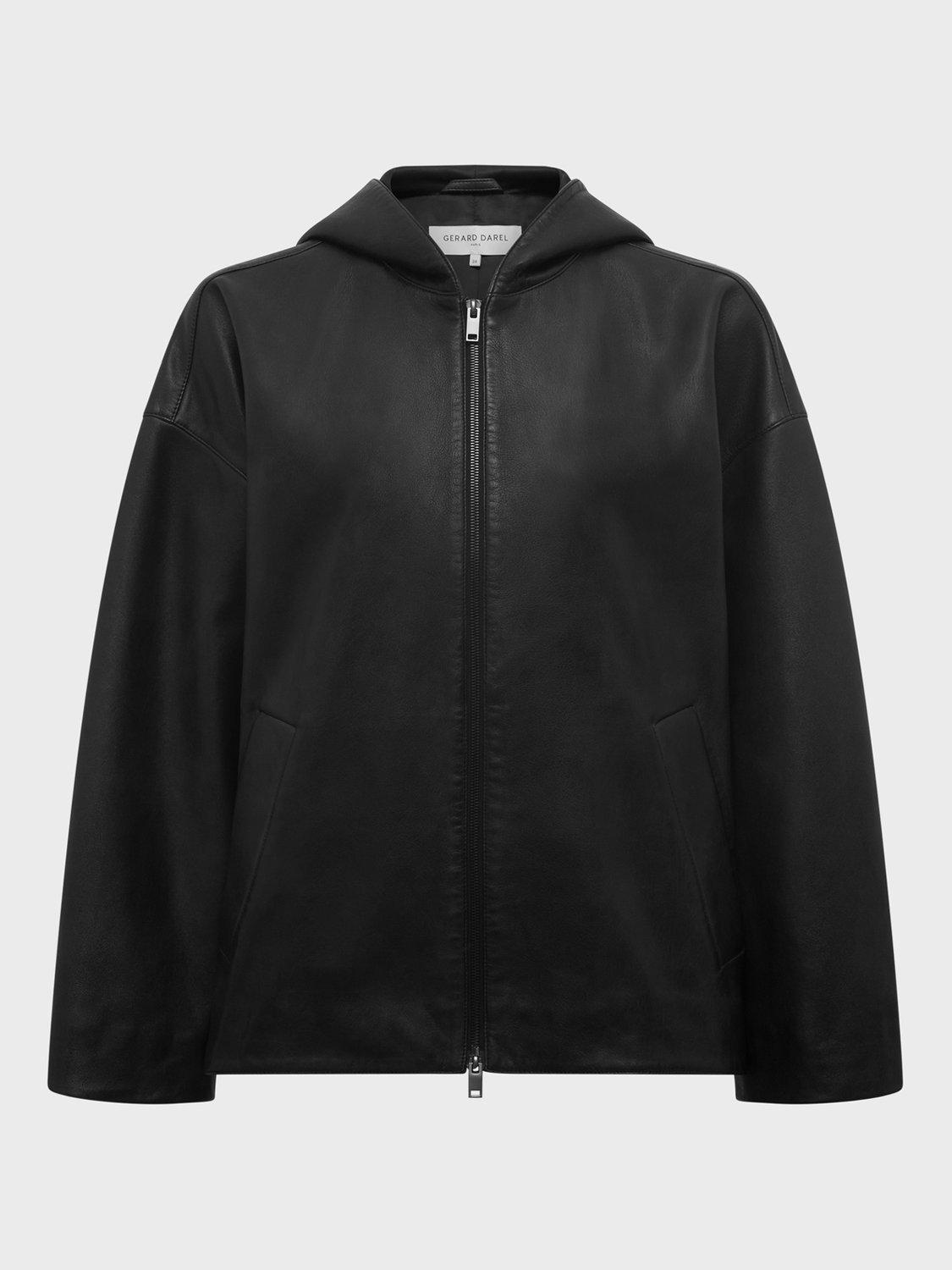 Product image 4 of 6, which shows Gerard Darel Nabila Leather Blend Long Sleeve Hood Jacket, Black, 10
