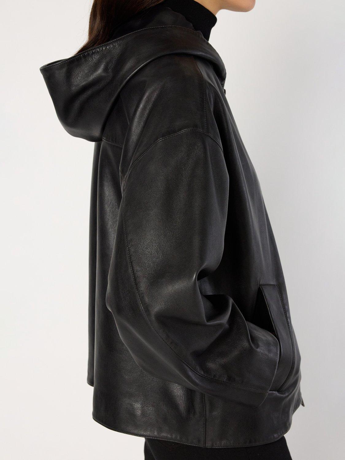 Product image 6 of 6, which shows Gerard Darel Nabila Leather Blend Long Sleeve Hood Jacket, Black, 10