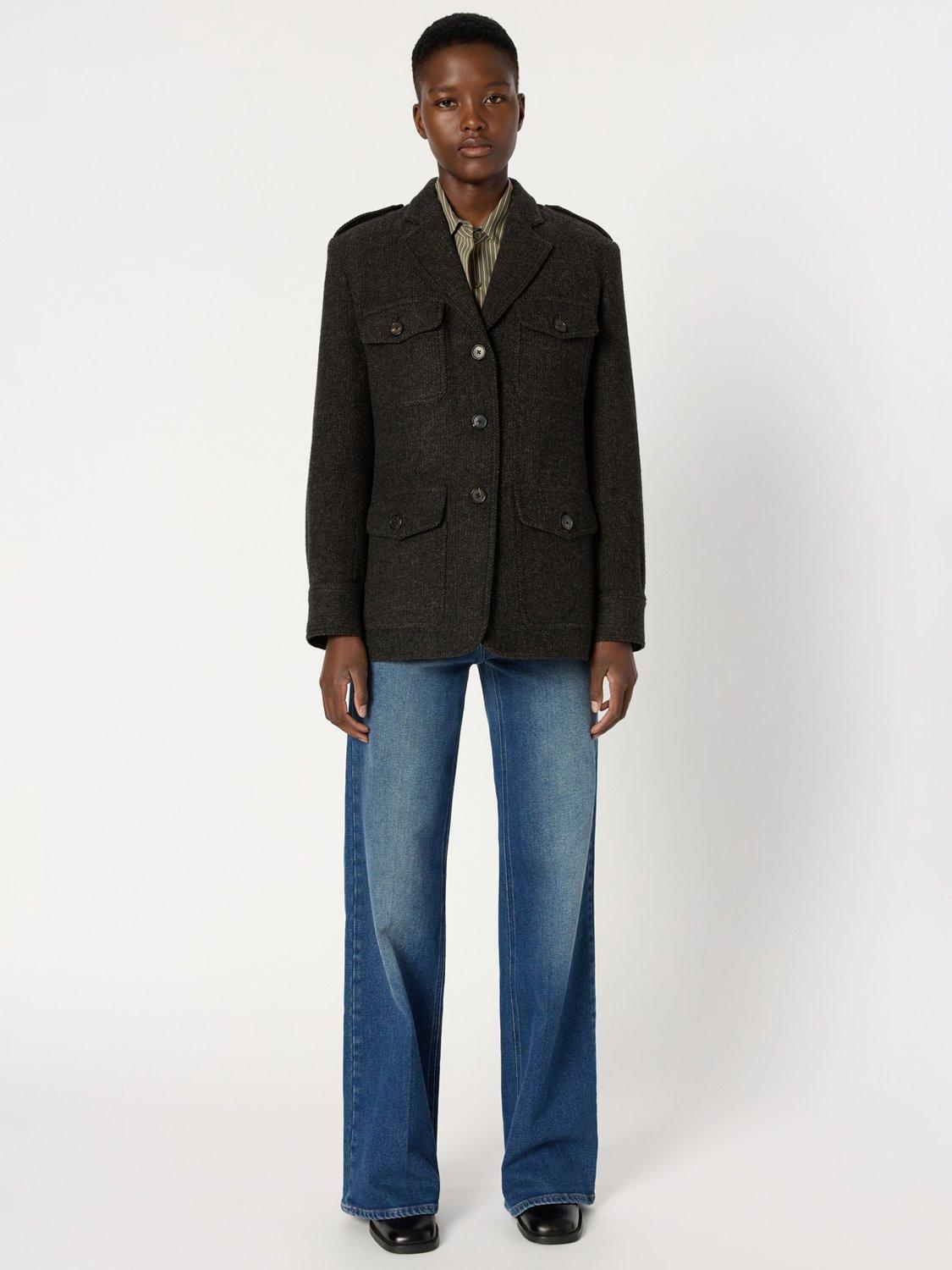 Product image 1 of 5, which shows Gerard Darel Nadira Herringbone Wool Rich Jacket, Charcoal, 18